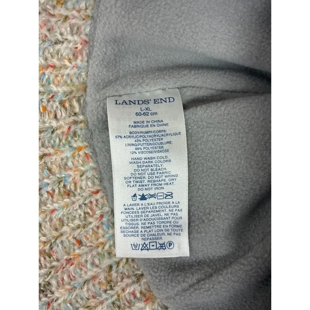 Lands End Knit Bucket Hat L XL Confetti Fleck Fleece Lined Winter Cloche